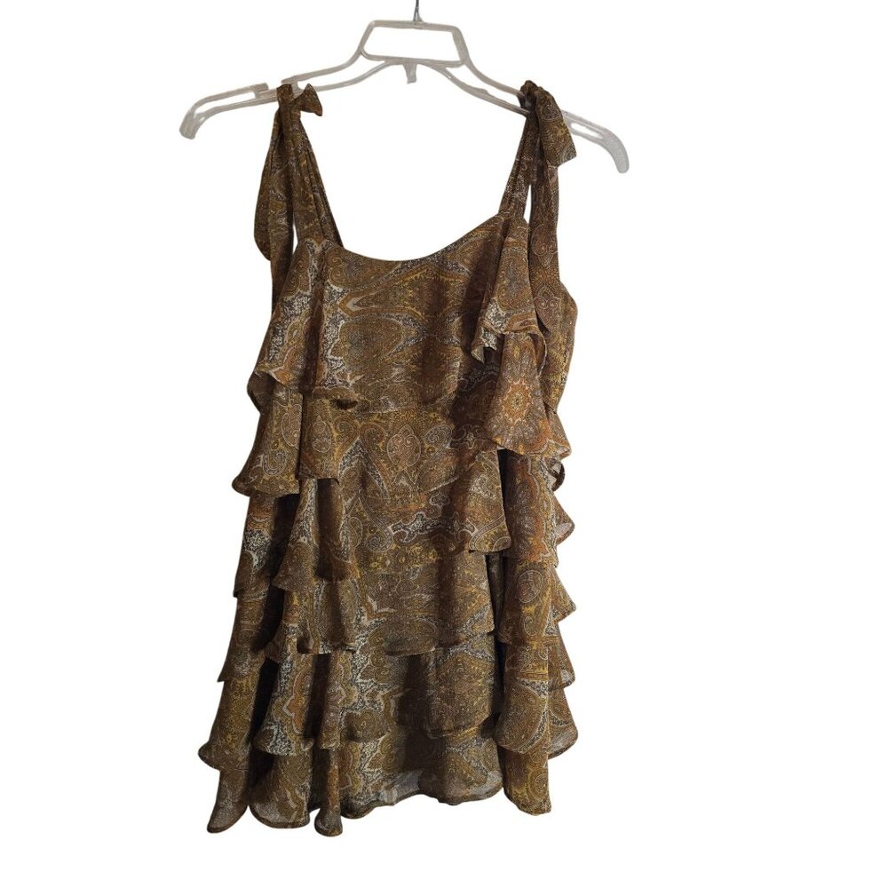 Show Me Your Mumu Rowen Ruffle Dress Size S Golden Paisley 100% Polyester‎ Boho